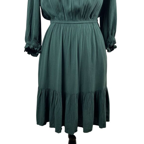 Knox Rose Women's Dress XS Green Tie Neck Tiered 3/4 Sleeve Boho Knee Length - Picture 4 of 11